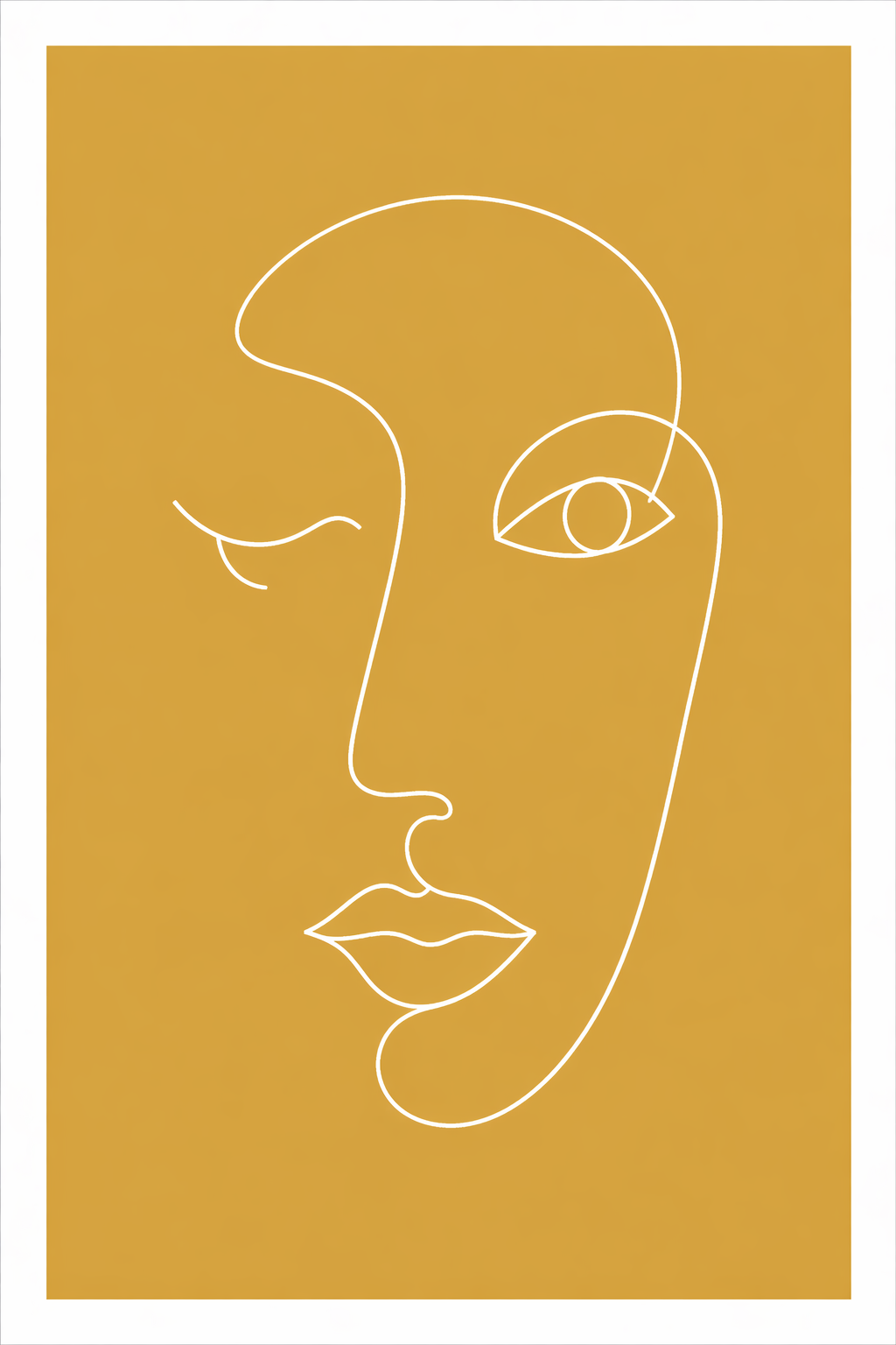 Line portrait on mustard